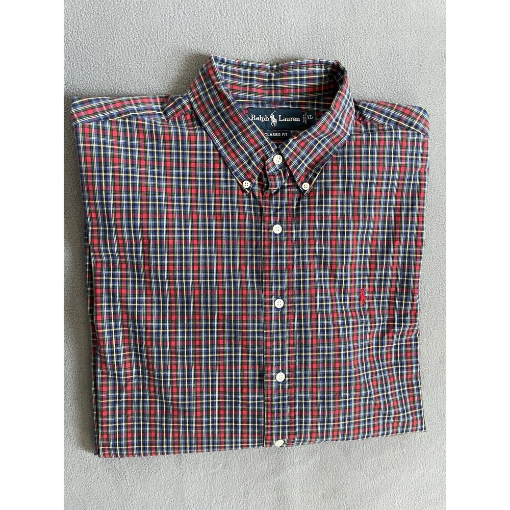 Polo Ralph Lauren Mens XL Classic Fit Tartan Plaid Button Down 100 Cotton
